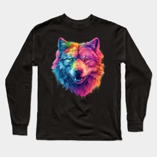 Rainbow Spirit: Trippie Wolf in Pastel Hues Long Sleeve T-Shirt